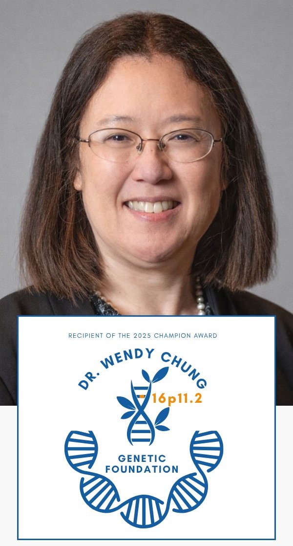 2025 Champion Award: Dr. Wendy Chung Headshot of Dr. Wendy Chung with 2025 Champion Award overlay